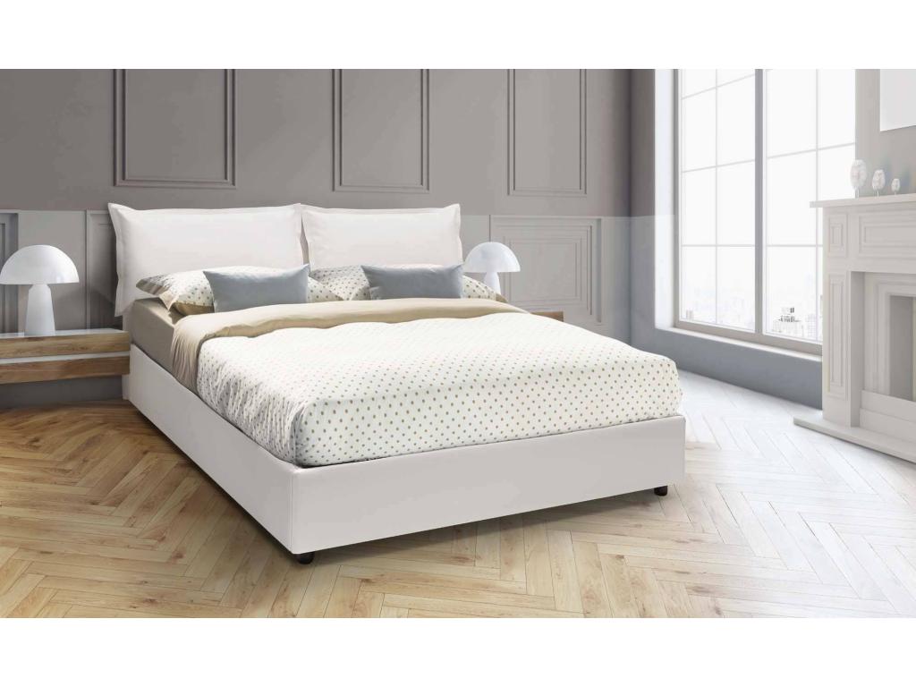 Double bed with storage bed and eco-leather upholstery, Made in Italy, Front opening, suitable for a 160x190 cm mattress, White