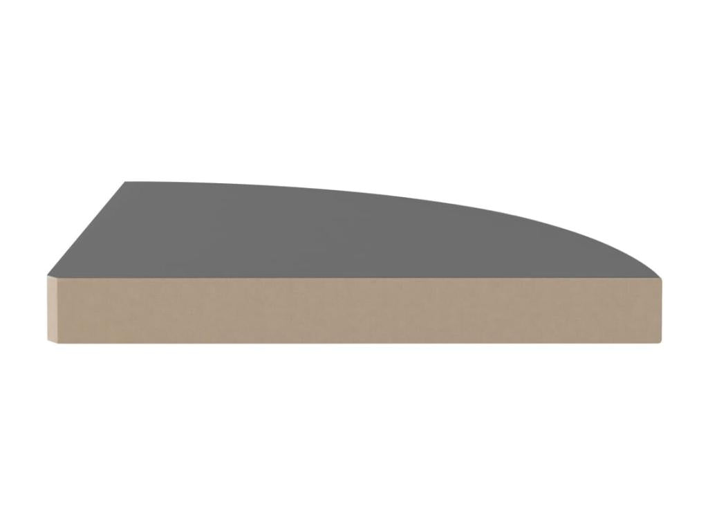 Floating Corner Shelves, 2 pcs, Glossy Grey, 35x35x3.8 cm, MDF