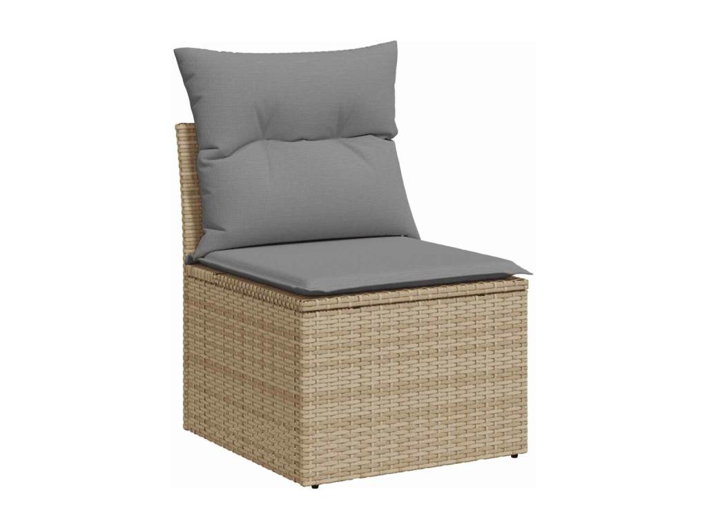 8-piece garden furniture set with cushions, beige woven resin