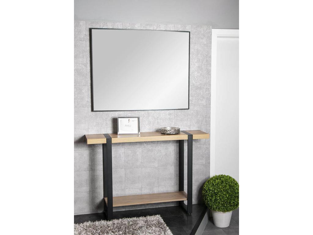 Console table/cabinet in oak-colored wood and black metal - length 120 x depth 30 x height 82 cm