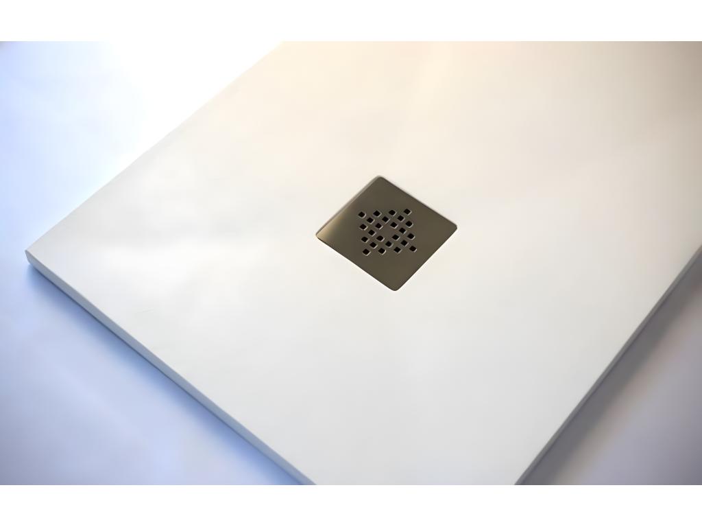 Pure 90x150 cm extra-flat shower tray in white slate-effect resin with white drain cover
