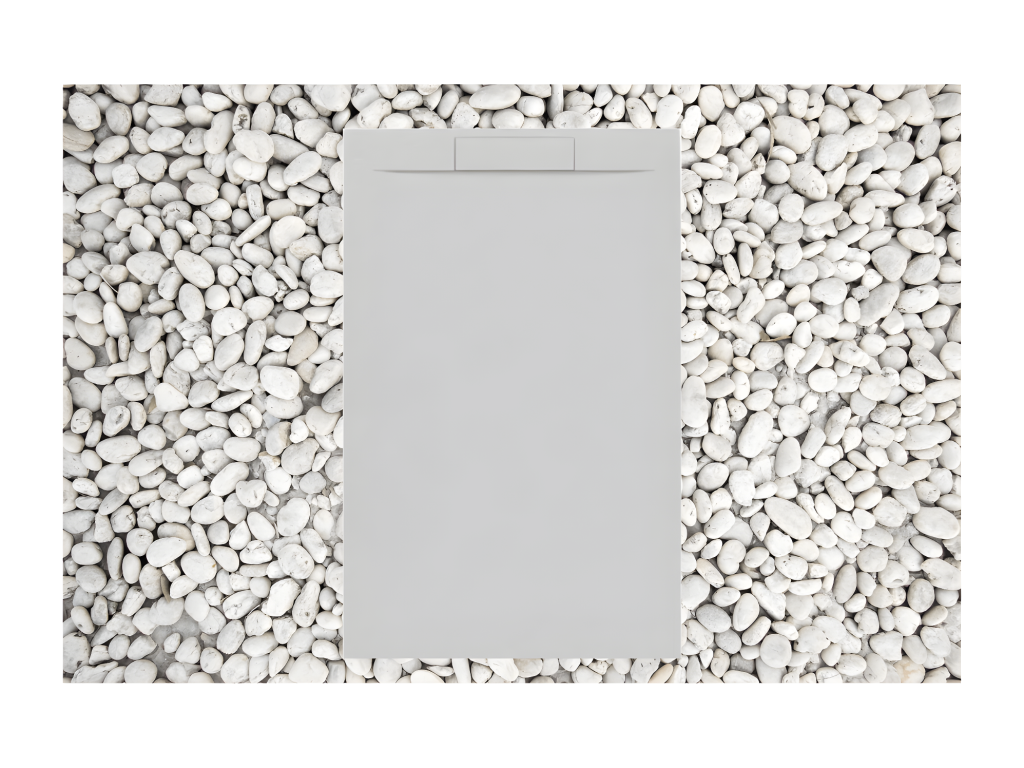 140x70 cm Grey Plus Line shower tray in resin and marble powder with marble resin side grate