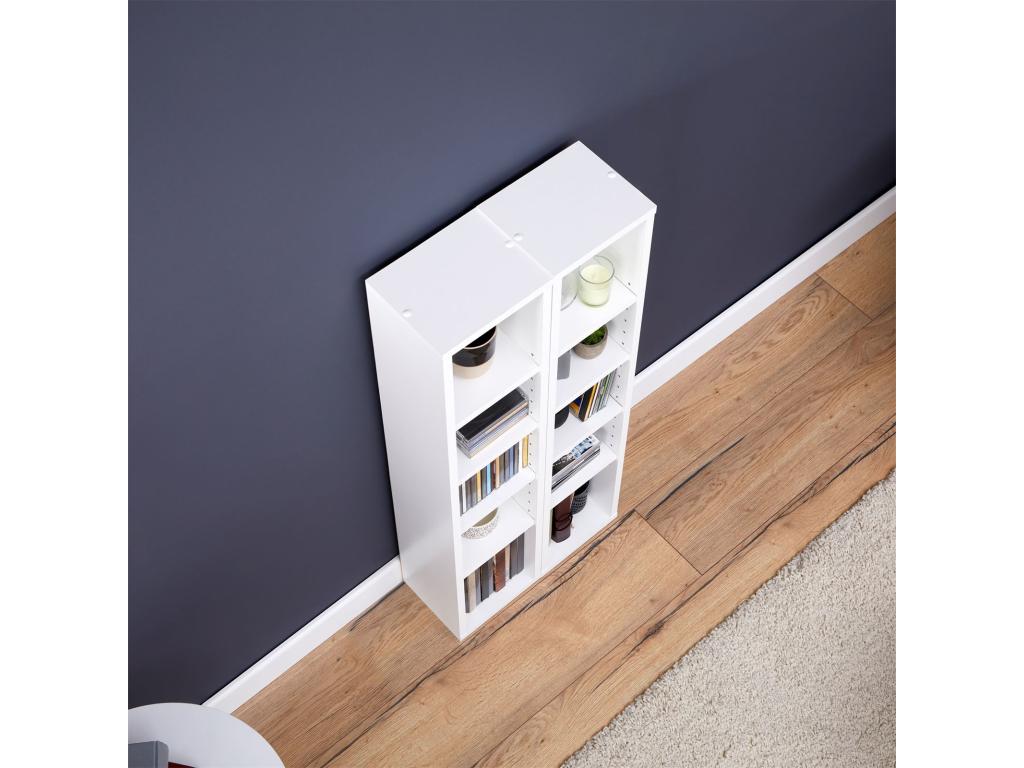 Modular Music Shelving Unit for CDs and DVDs, Set of 2 Column Storage Units with 10 Compartments in Matte White Melamine