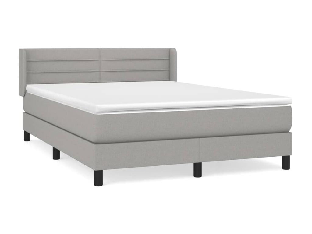 Upholstered bed base with mattress, light grey, 140x200cm, fabric