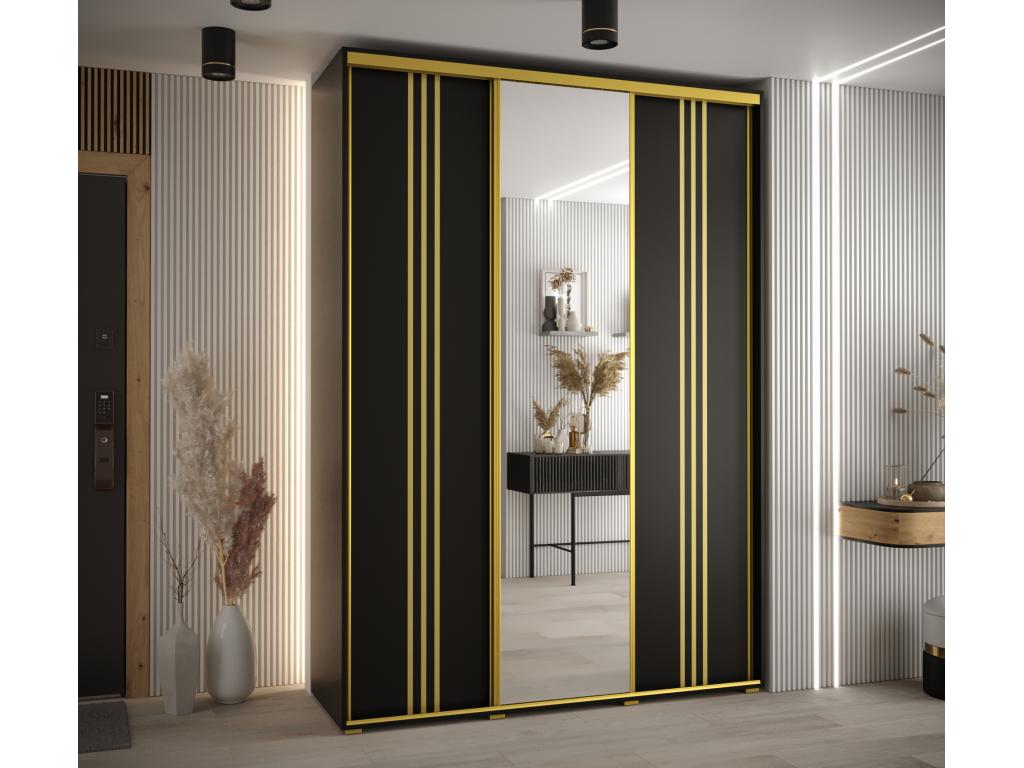 7-Door Sliding Wardrobe 235.2/180/60 3 Doors Black/Black/Gold