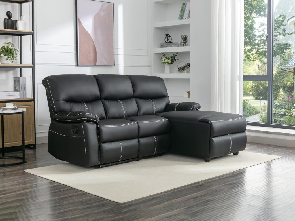 Right-hand corner sofa in black faux leather
