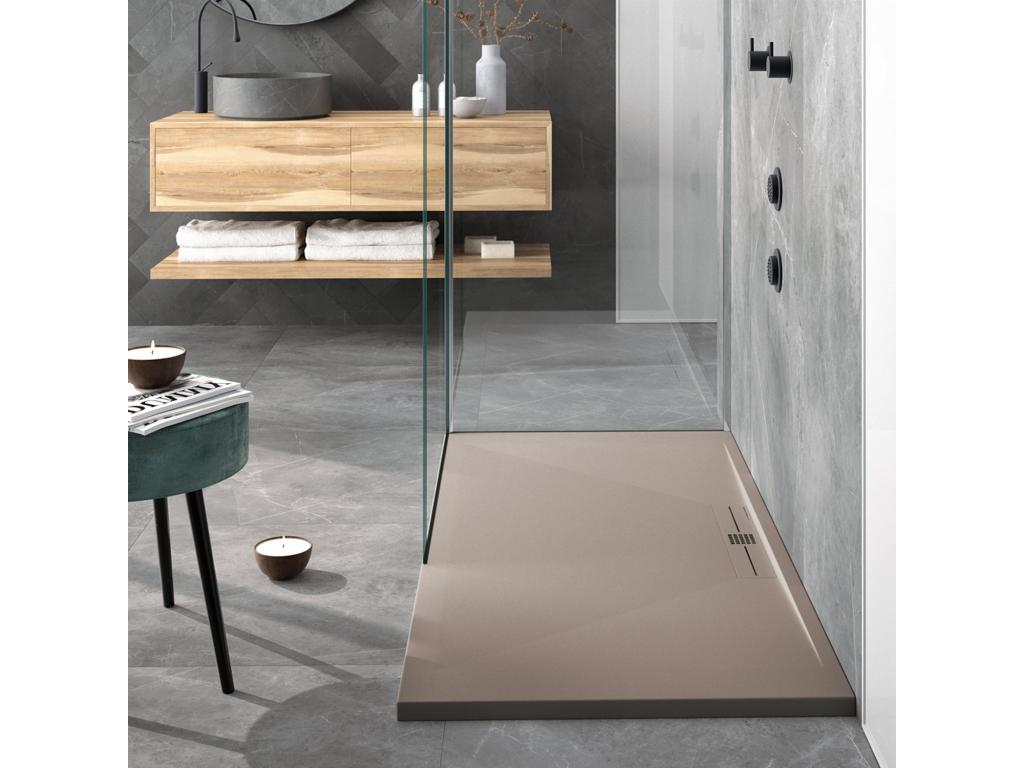 Sand-colored shower tray with smooth finish and colored grid - 100x90 cm
