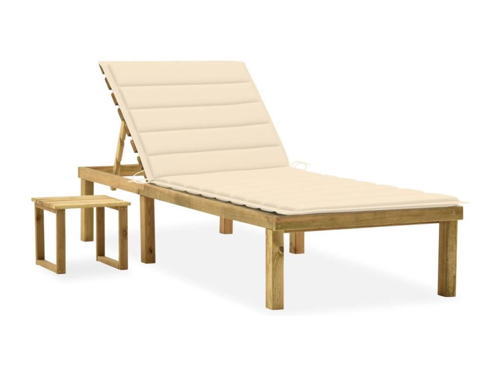 Garden chaise lounge with table and cushion, impregnated pine