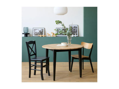 Round wooden table, 115 cm diameter, with 1 extension leaf and tapered legs - Victoria