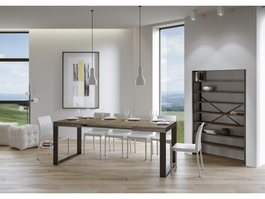 Extendable dining table, brown color - Legs and support on 2 thin extensions - Extendable width 130 to 234cm