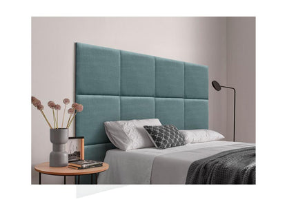 Upholstered headboard in natural linen, composed of interchangeable self-adhesive panels, for a luxurious, turquoise, padded bedroom, 80 cm