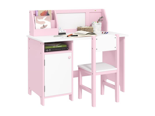 Pink children's table and chair set with whiteboard - desk for 5-year-olds - 90Lx45Wx85H cm