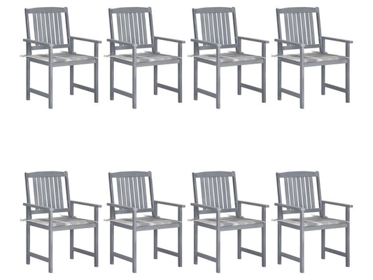 Garden chairs and cushions, set of 8, solid wood, grey