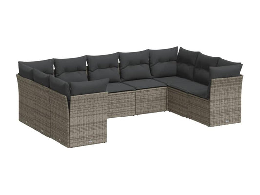 9-piece garden furniture set with grey resin wicker cushions