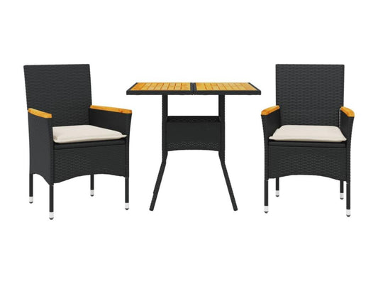 3-piece black rattan garden dining set and cushions