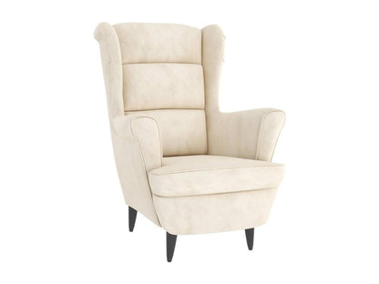 Wingback armchair with cream velvet footstool