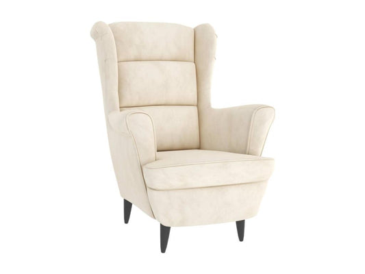 Wingback armchair with cream velvet footstool