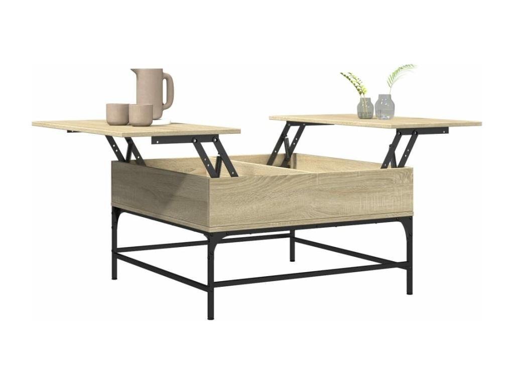 Oak coffee table 80x80x45 cm engineered wood and metal