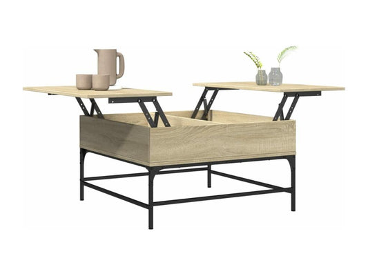 Oak coffee table 80x80x45 cm engineered wood and metal