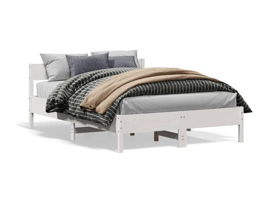Bed frame without mattress, white, 135x190 cm, solid pine wood