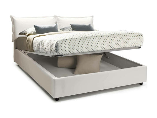 Double bed with storage bed and eco-leather upholstery, Made in Italy, Front opening, suitable for a 160x190 cm mattress, White