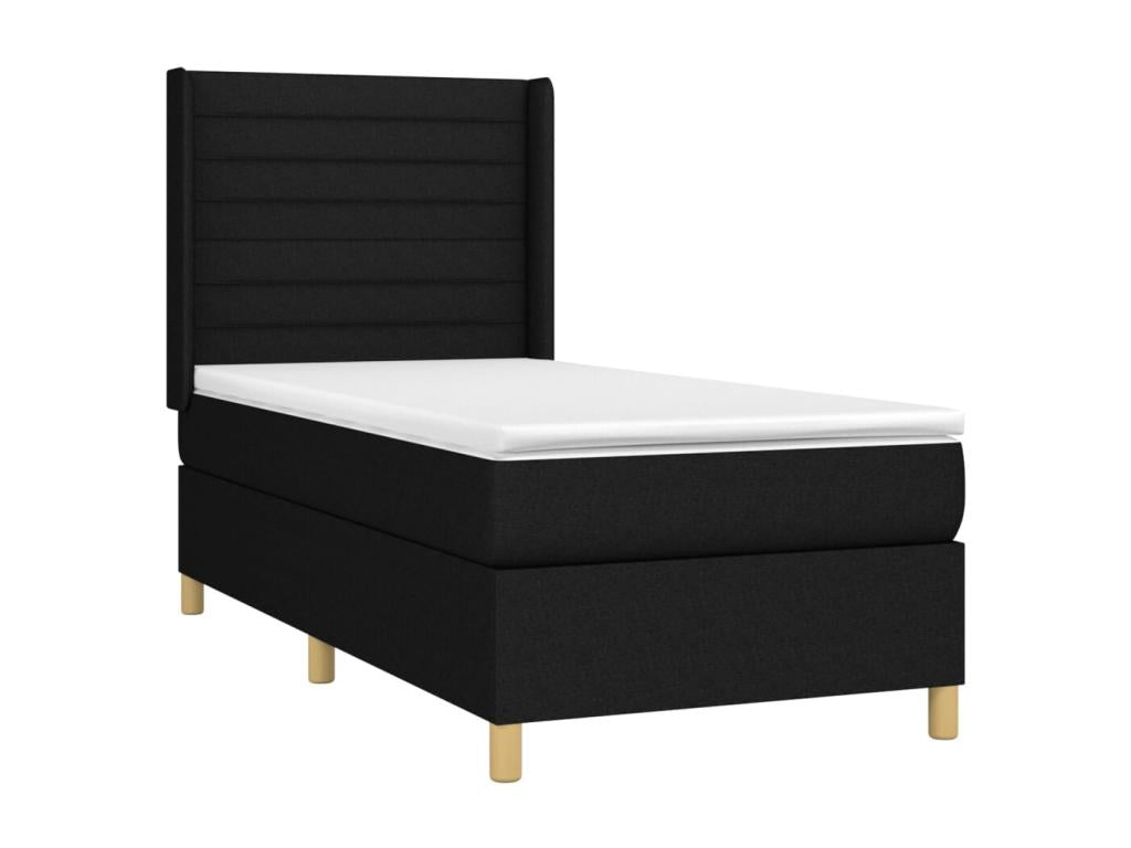 Black 90x200 cm Bed Base with Mattress and LED Lighting Fabric