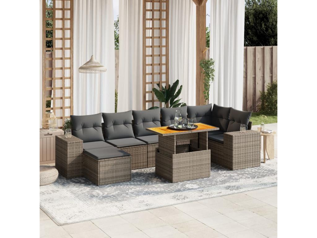 8-piece garden furniture set with grey resin wicker cushions