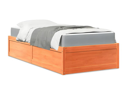 Bed with brown wax mattress 90x200 cm solid pine wood