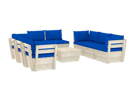 9-piece pallet garden furniture set with spruce wood cushions