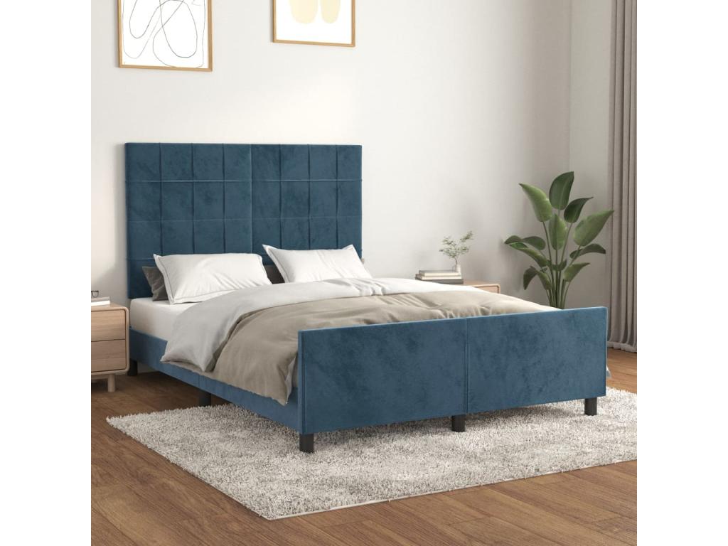Bed frame with headboard, dark blue, 140x190 cm, velvet