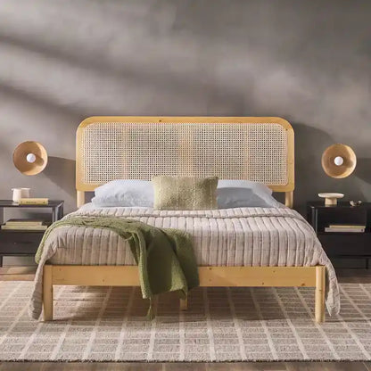 Middlebrook Designs Boho Curved Rattan Headboard Queen Bedframe