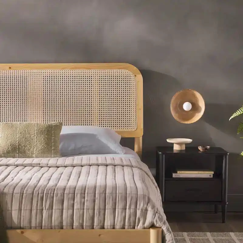 Middlebrook Designs Boho Curved Rattan Headboard Queen Bedframe
