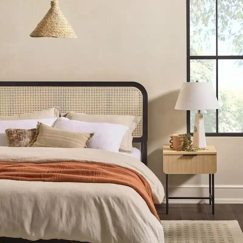 Middlebrook Designs Boho Curved Rattan Headboard Queen Bedframe