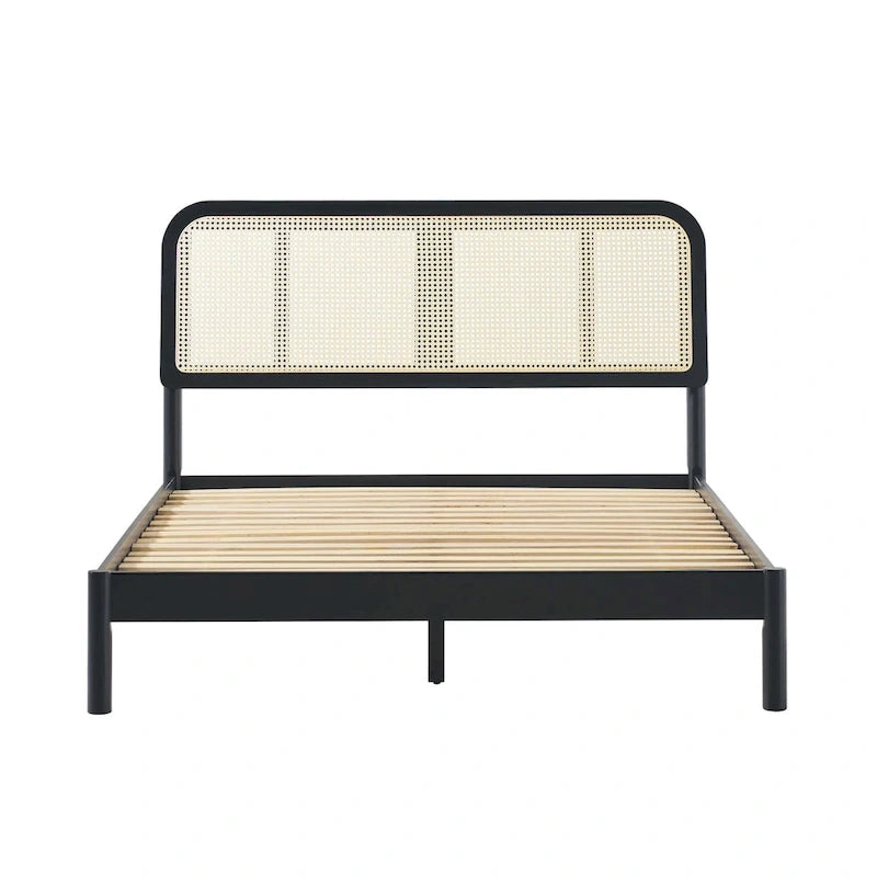 Middlebrook Designs Boho Curved Rattan Headboard Queen Bedframe