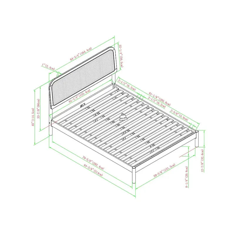 Middlebrook Designs Boho Curved Rattan Headboard Queen Bedframe