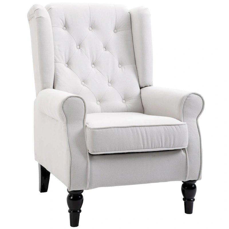 Button-Tufted Accent Chair with High Wingback, Rounded Cushioned Armrests, and Thick Padded Seat