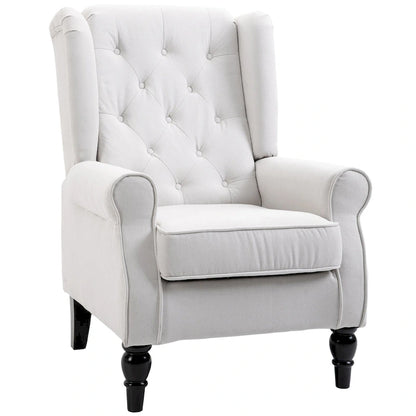 Button-Tufted Accent Chair with High Wingback, Rounded Cushioned Armrests, and Thick Padded Seat