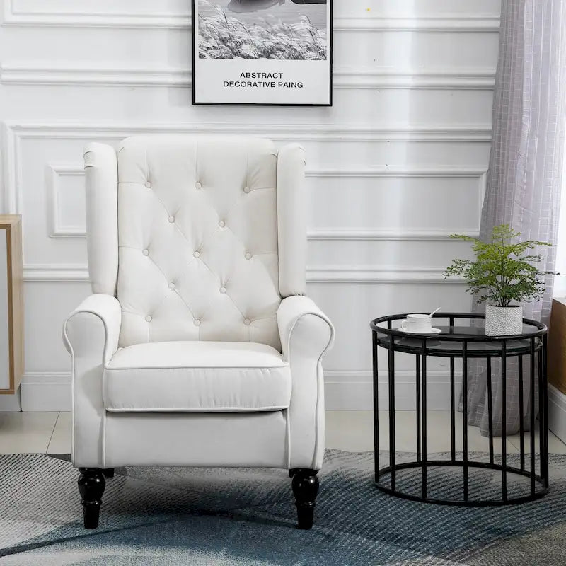 Button-Tufted Accent Chair with High Wingback, Rounded Cushioned Armrests, and Thick Padded Seat