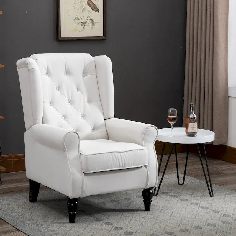 Button-Tufted Accent Chair with High Wingback, Rounded Cushioned Armrests, and Thick Padded Seat