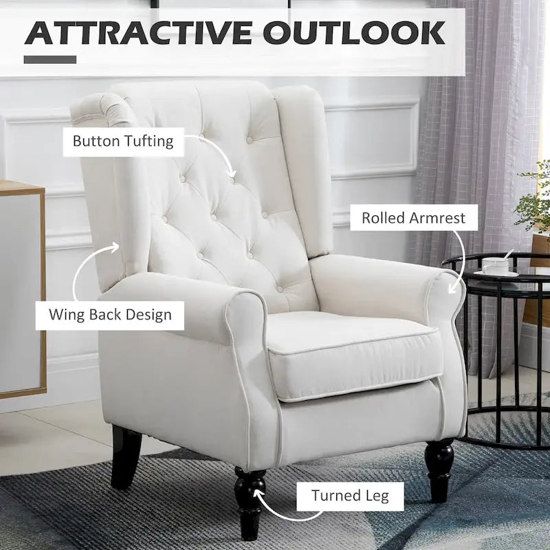 Button-Tufted Accent Chair with High Wingback, Rounded Cushioned Armrests, and Thick Padded Seat
