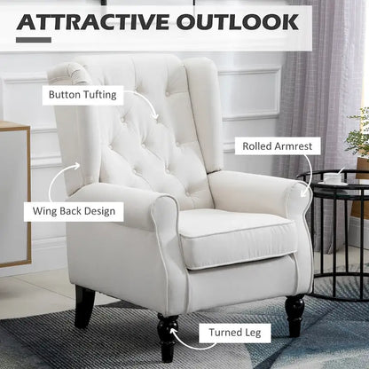 Button-Tufted Accent Chair with High Wingback, Rounded Cushioned Armrests, and Thick Padded Seat