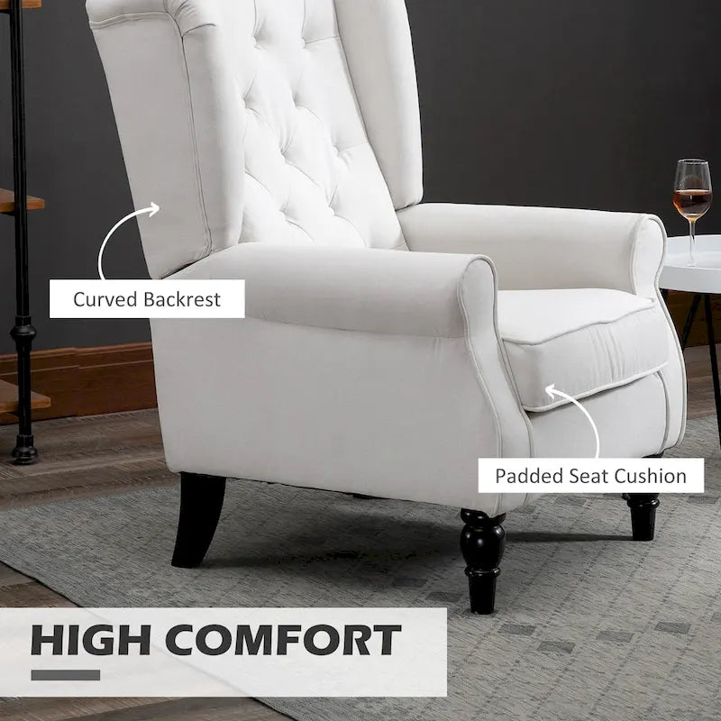Button-Tufted Accent Chair with High Wingback, Rounded Cushioned Armrests, and Thick Padded Seat