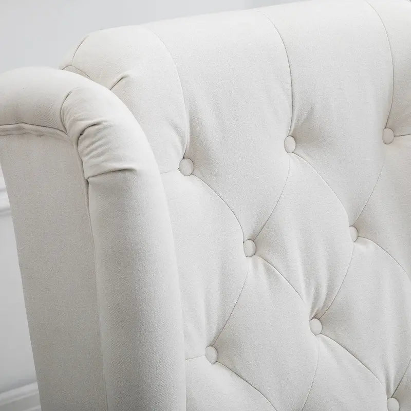 Button-Tufted Accent Chair with High Wingback, Rounded Cushioned Armrests, and Thick Padded Seat