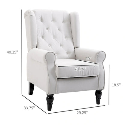 Button-Tufted Accent Chair with High Wingback, Rounded Cushioned Armrests, and Thick Padded Seat
