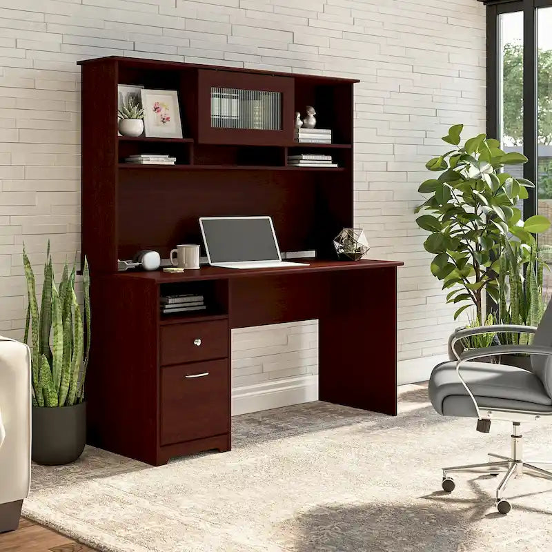 Cabot 60W Computer Desk with Hutch in Espresso Oak by Bush Furniture