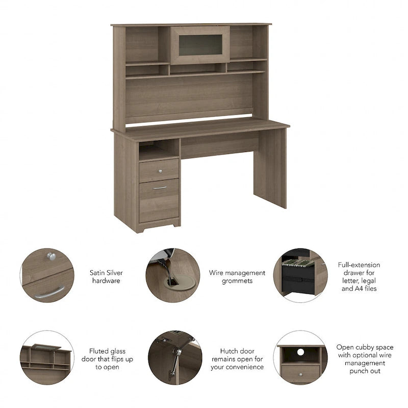Cabot 60W Computer Desk with Hutch in Espresso Oak by Bush Furniture