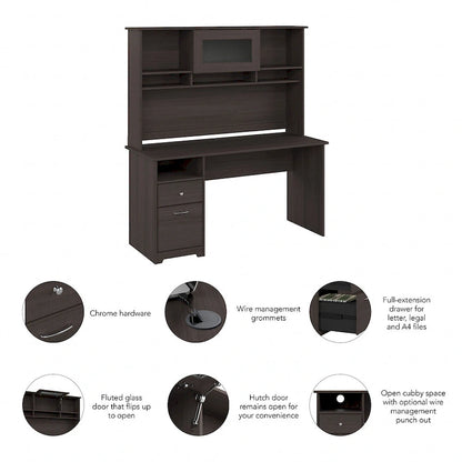 Cabot 60W Computer Desk with Hutch in Espresso Oak by Bush Furniture