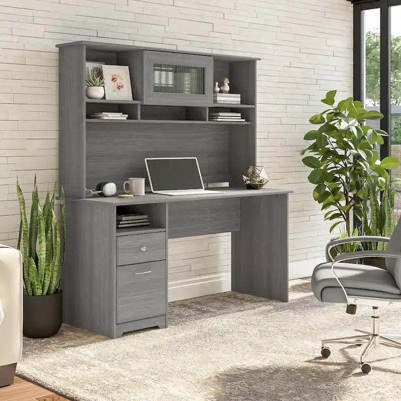 Cabot 60W Computer Desk with Hutch in Espresso Oak by Bush Furniture