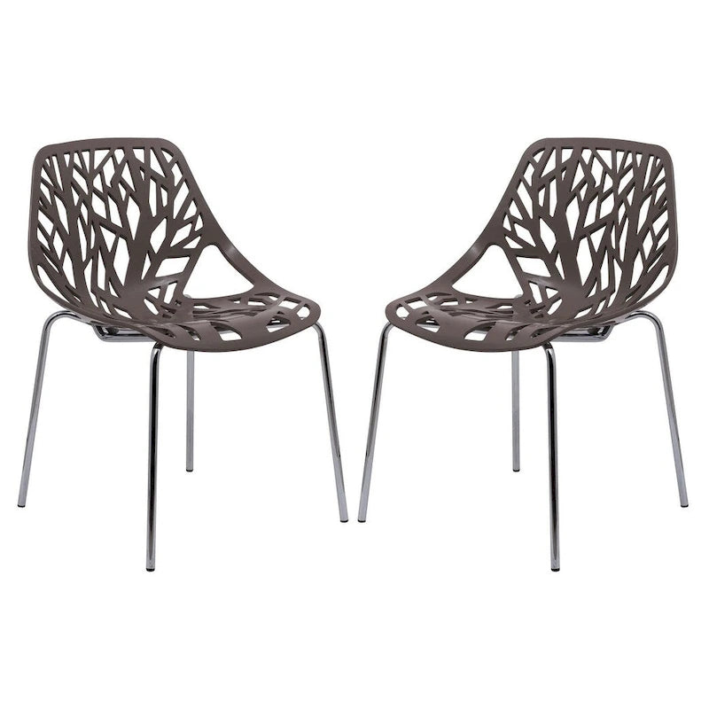 Asbury Stackable Dining Chair with Chrome Legs (Set of 2) Modern Cut-Out Design Backrest Side Chair