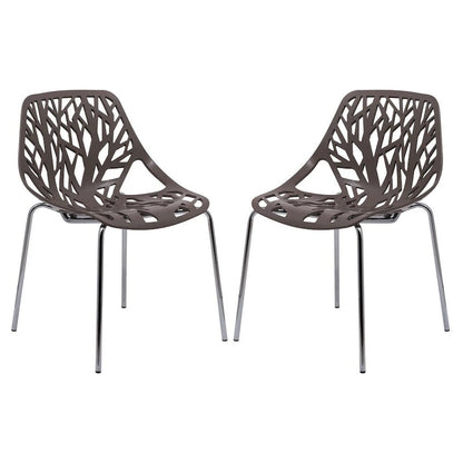 Asbury Stackable Dining Chair with Chrome Legs (Set of 2) Modern Cut-Out Design Backrest Side Chair